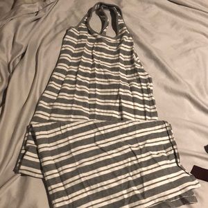 LOFT Long gray and white striped Ann Taylor dress